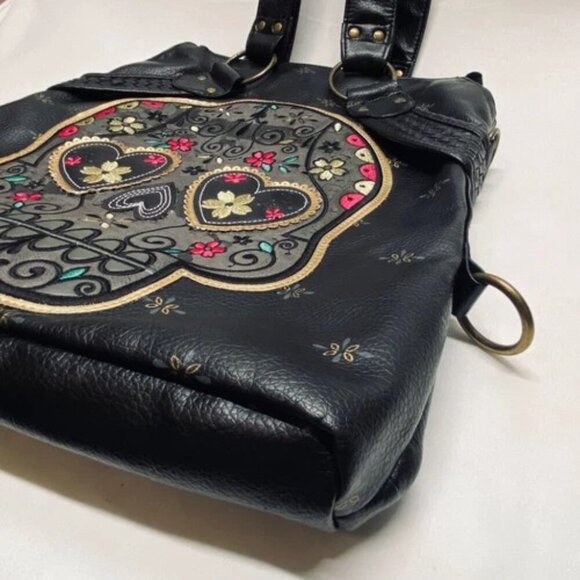 Loungefly Sugar Skull Shoulder Bag Day Of Dead Embroidered Faux Leather Rare GUC - Picture 6 of 15